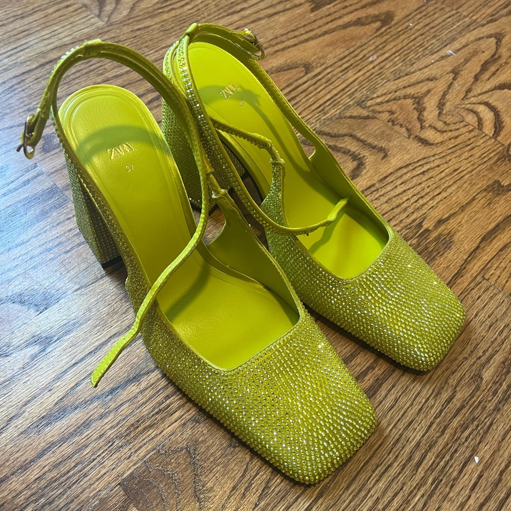 Zara Green Sparkly Heels Sz 37